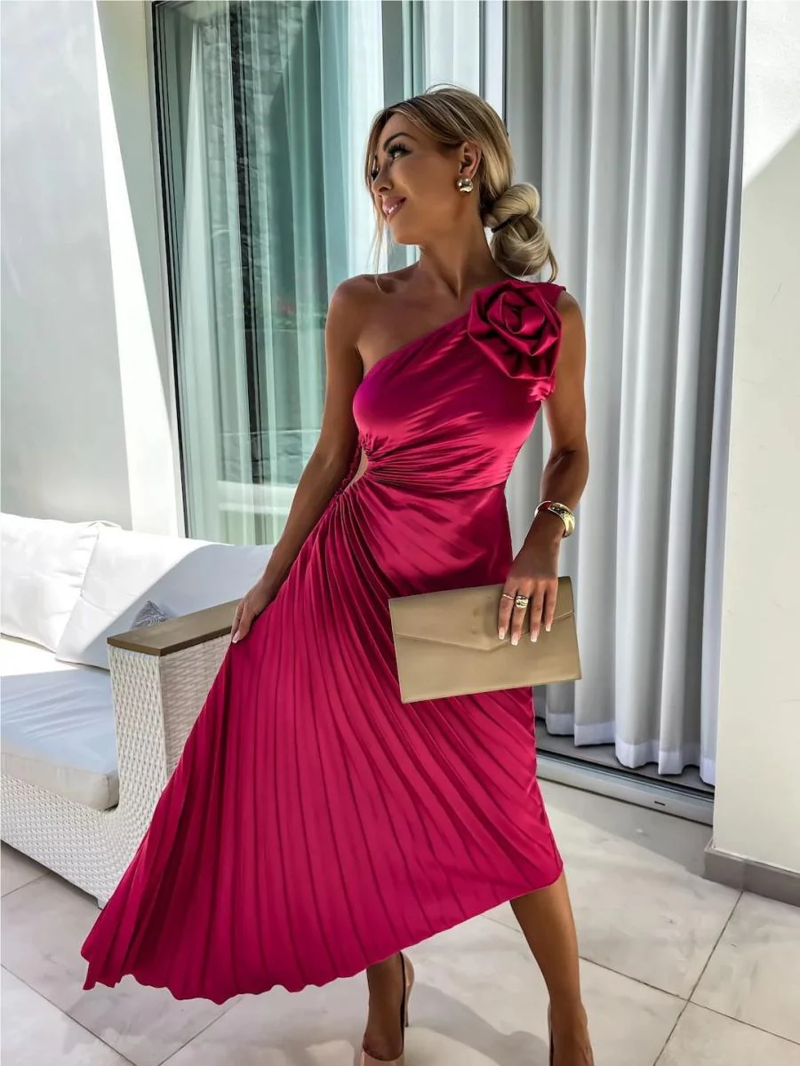 Sloping Shoulders Pleated Hollow Flowers Parties Bridesmaid Maxi Dresses - Image 10