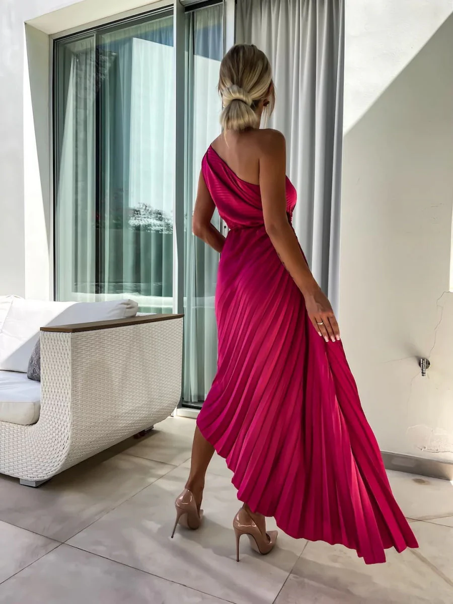 Sloping Shoulders Pleated Hollow Flowers Parties Bridesmaid Maxi Dresses - Image 11