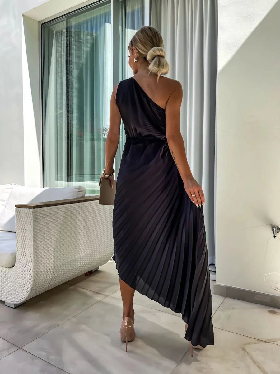 Sloping Shoulders Pleated Hollow Flowers Parties Bridesmaid Maxi Dresses - Image 5