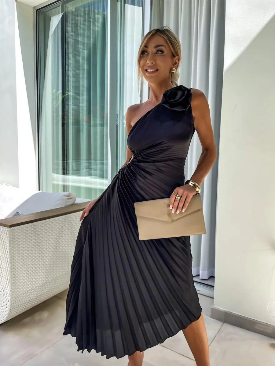 Sloping Shoulders Pleated Hollow Flowers Parties Bridesmaid Maxi Dresses - Image 6