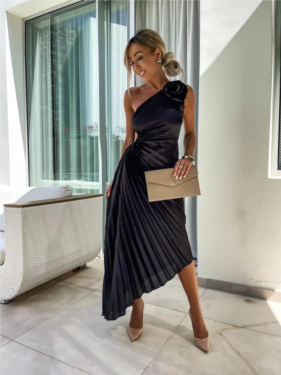 Sloping Shoulders Pleated Hollow Flowers Parties Bridesmaid Maxi Dresses - Image 7