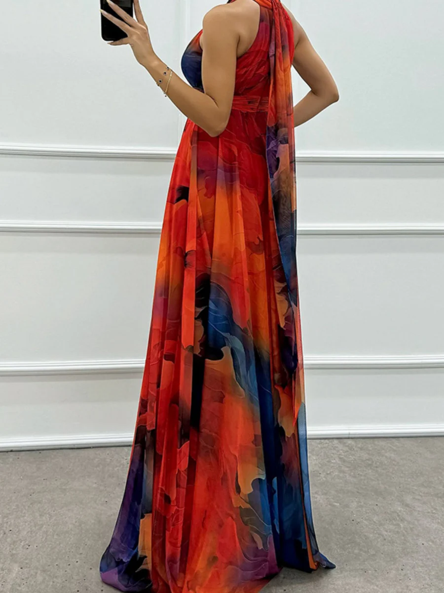 Mesh Printed Halter Formal Dress Maxi Dresses - Image 10