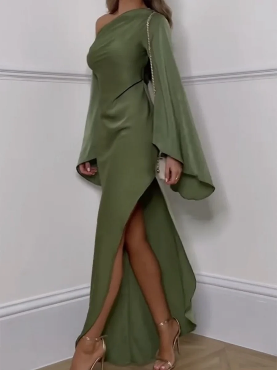 Off-shoulder Slit Flared Sleeves Formal Dress Maxi Dresses