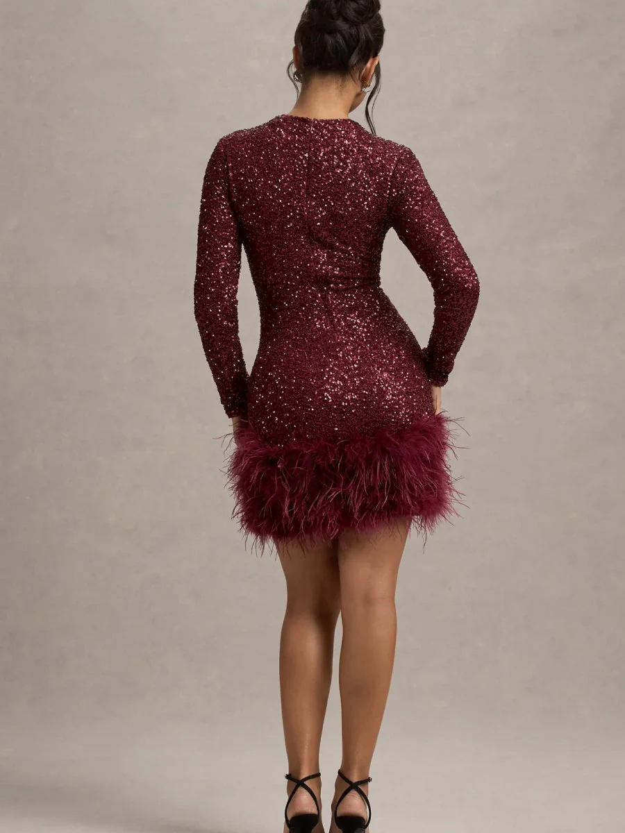 Sequins Feather Trim Mini Dresses - Image 11