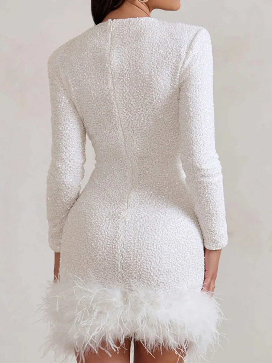 Sequins Feather Trim Mini Dresses - Image 6