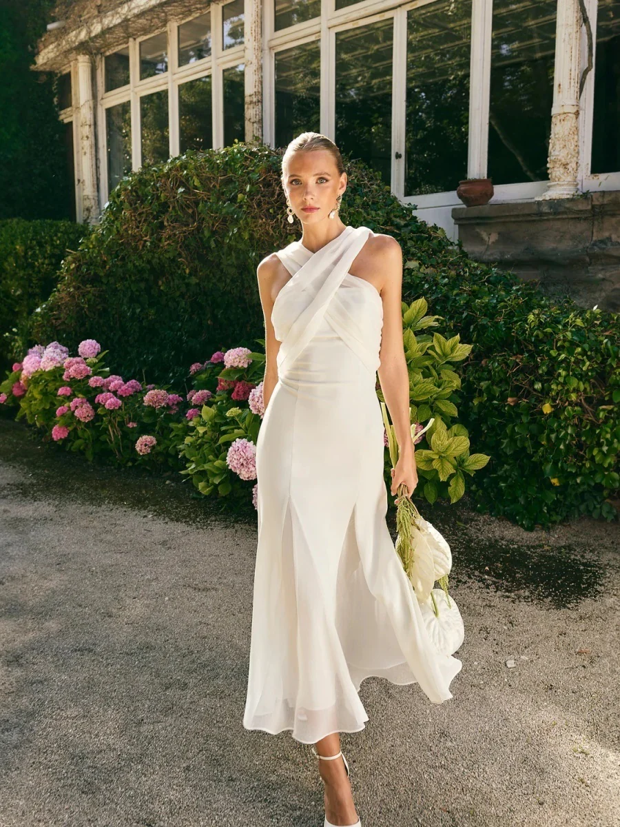 Ribbon Chiffon Solid Color Formal Dress Maxi Dresses - Image 3