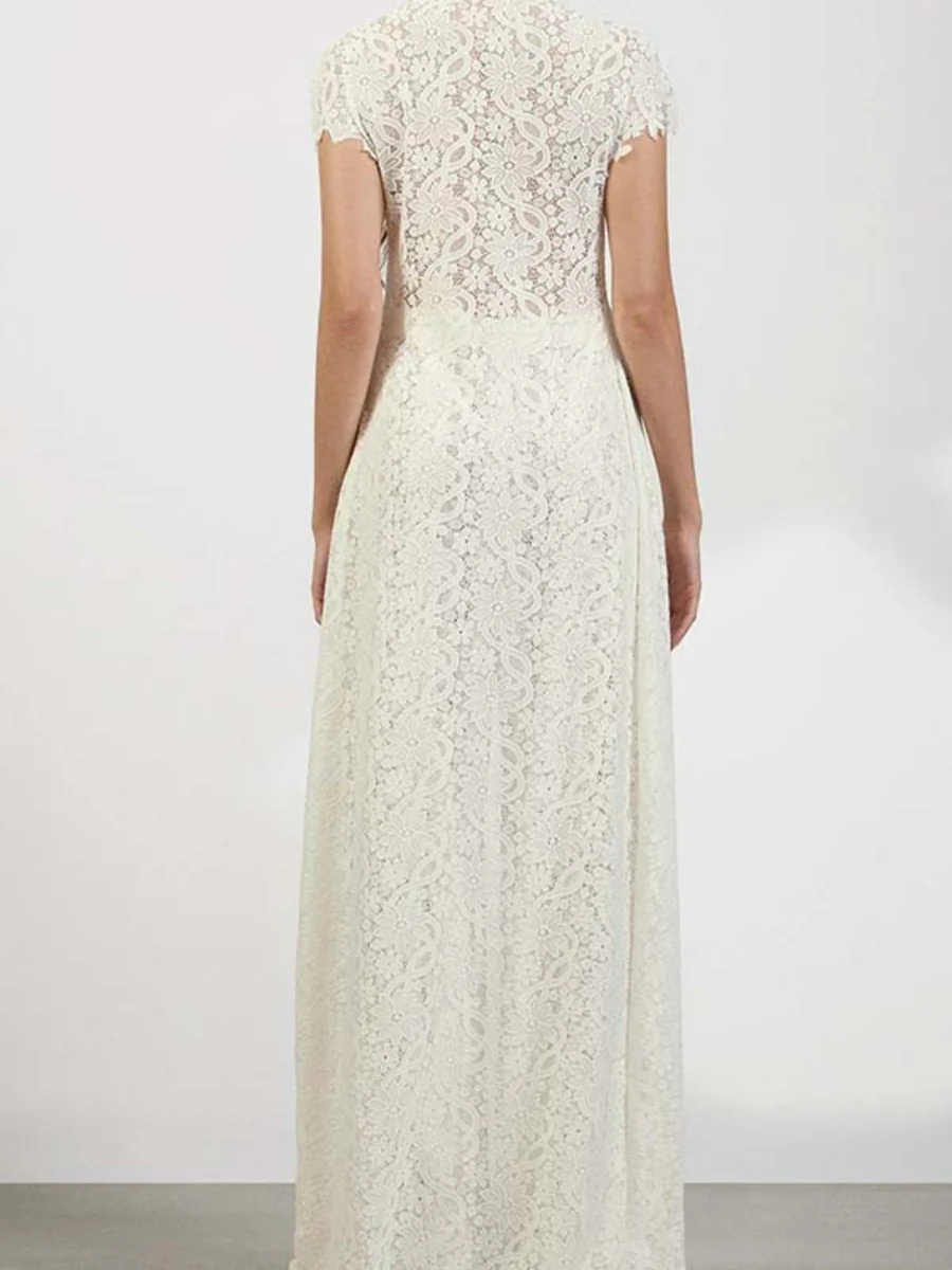 Lace Stand Collar Slit Shirts Wide-leg Pants Set 2-piece Sets - Image 7
