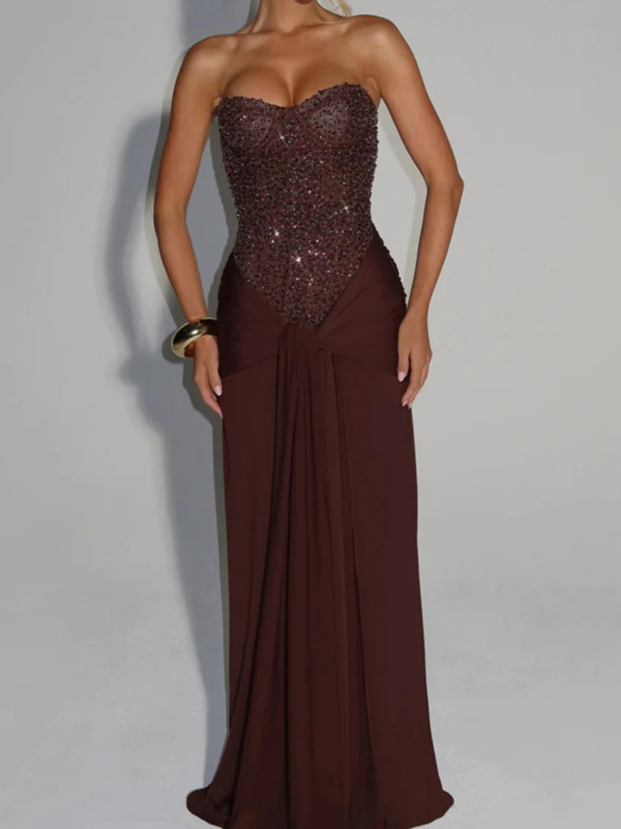 Sequins Tube Top Splicing Bandage Formal Dress Maxi Dresses - Image 15