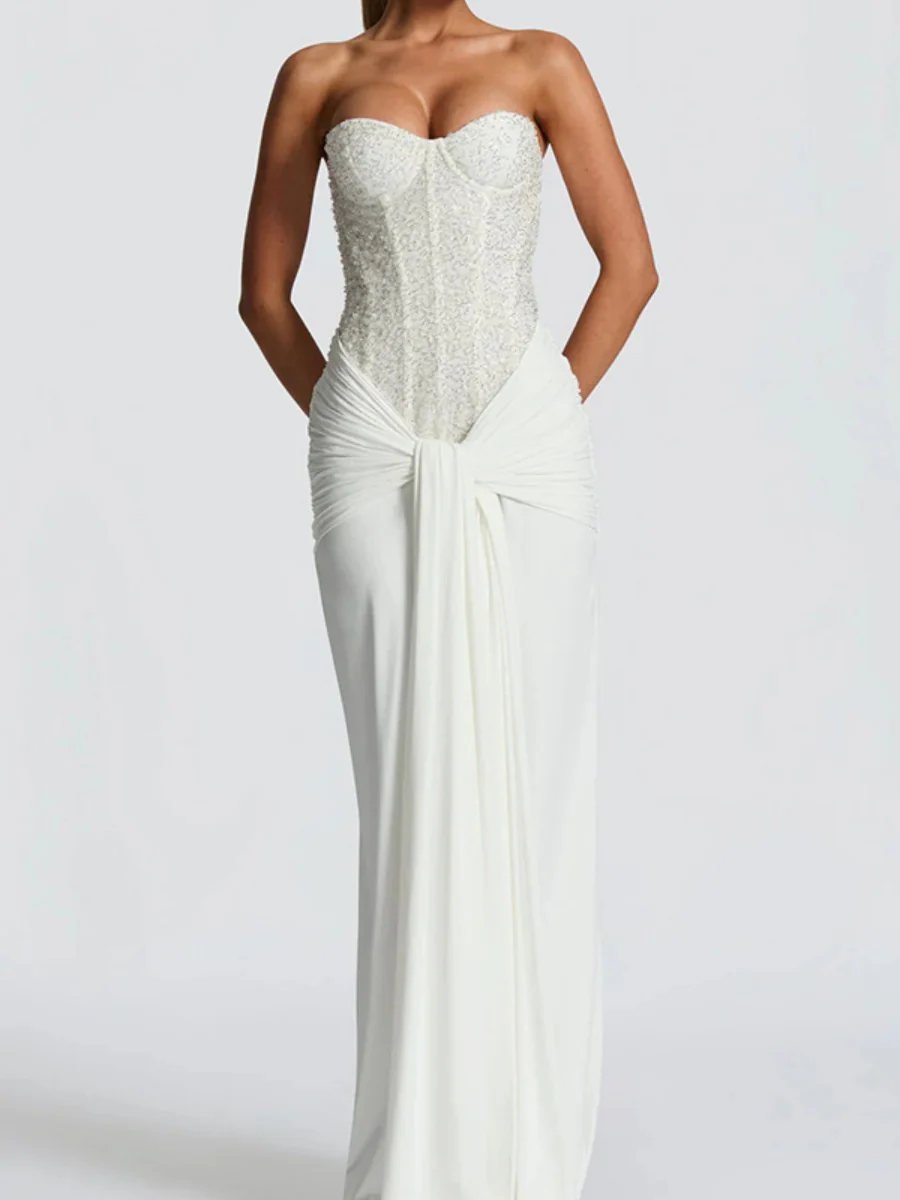 Sequins Tube Top Splicing Bandage Formal Dress Maxi Dresses - Image 4