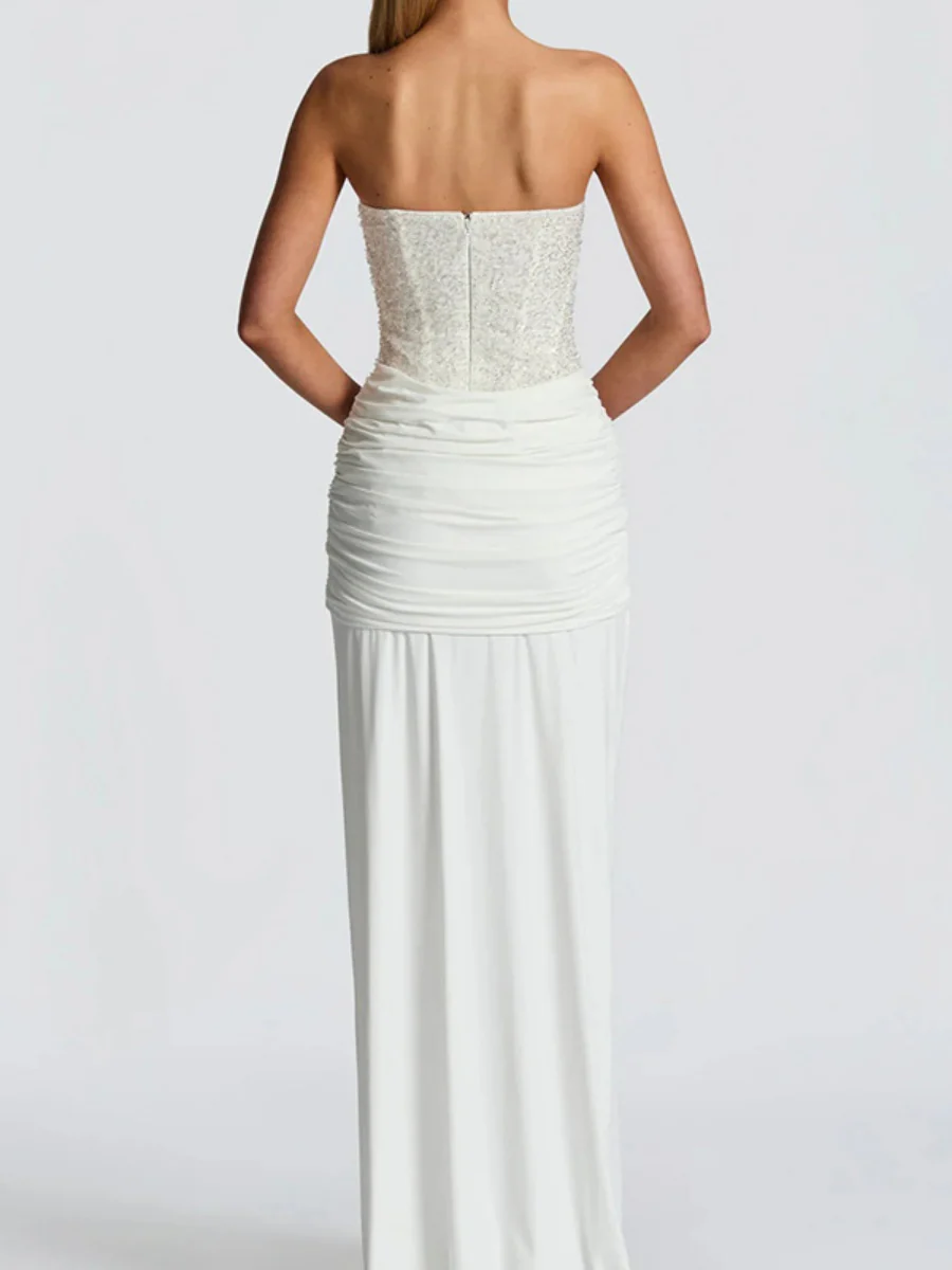 Sequins Tube Top Splicing Bandage Formal Dress Maxi Dresses - Image 7