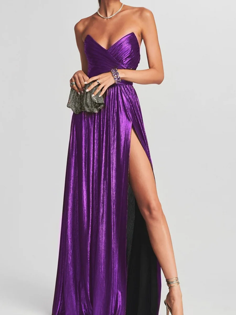 Slit Sleeveless Crimp Evening Dress Maxi Dresses
