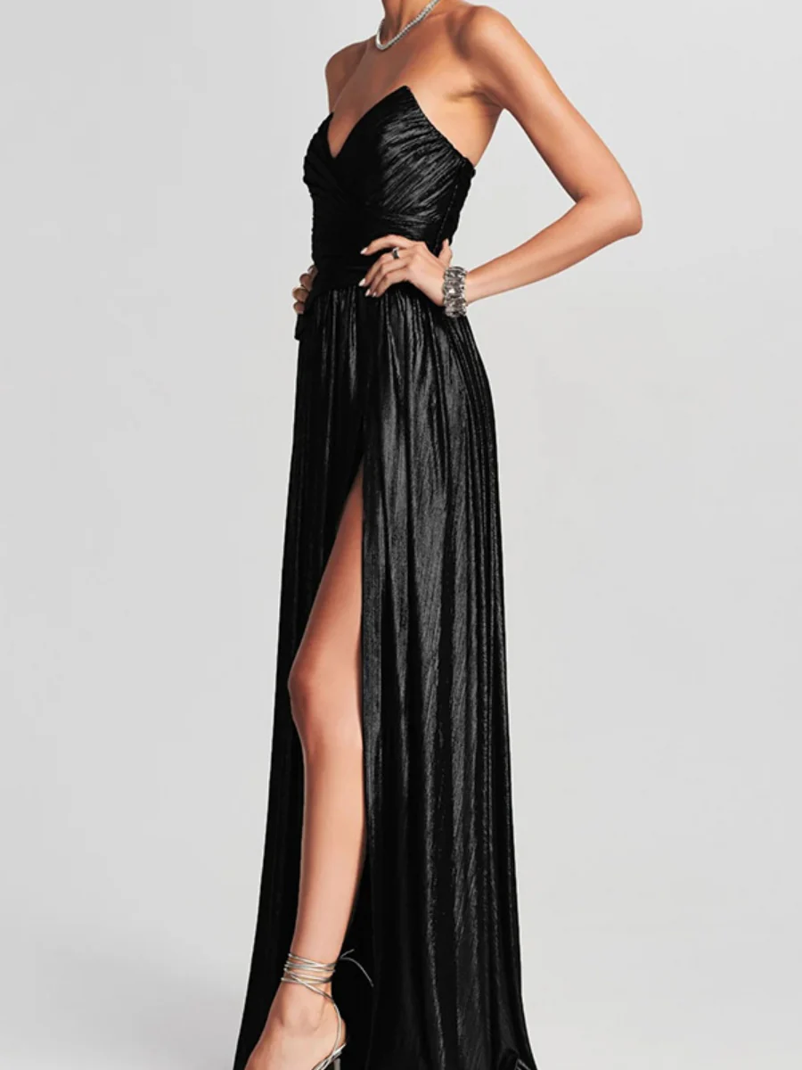 Slit Sleeveless Crimp Evening Dress Maxi Dresses - Image 10