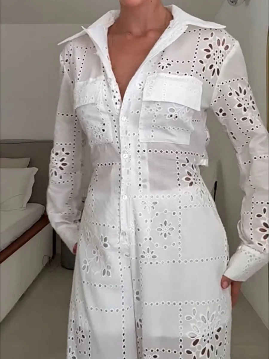 Hollow Applique Straight-leg Vacation Jumpsuit