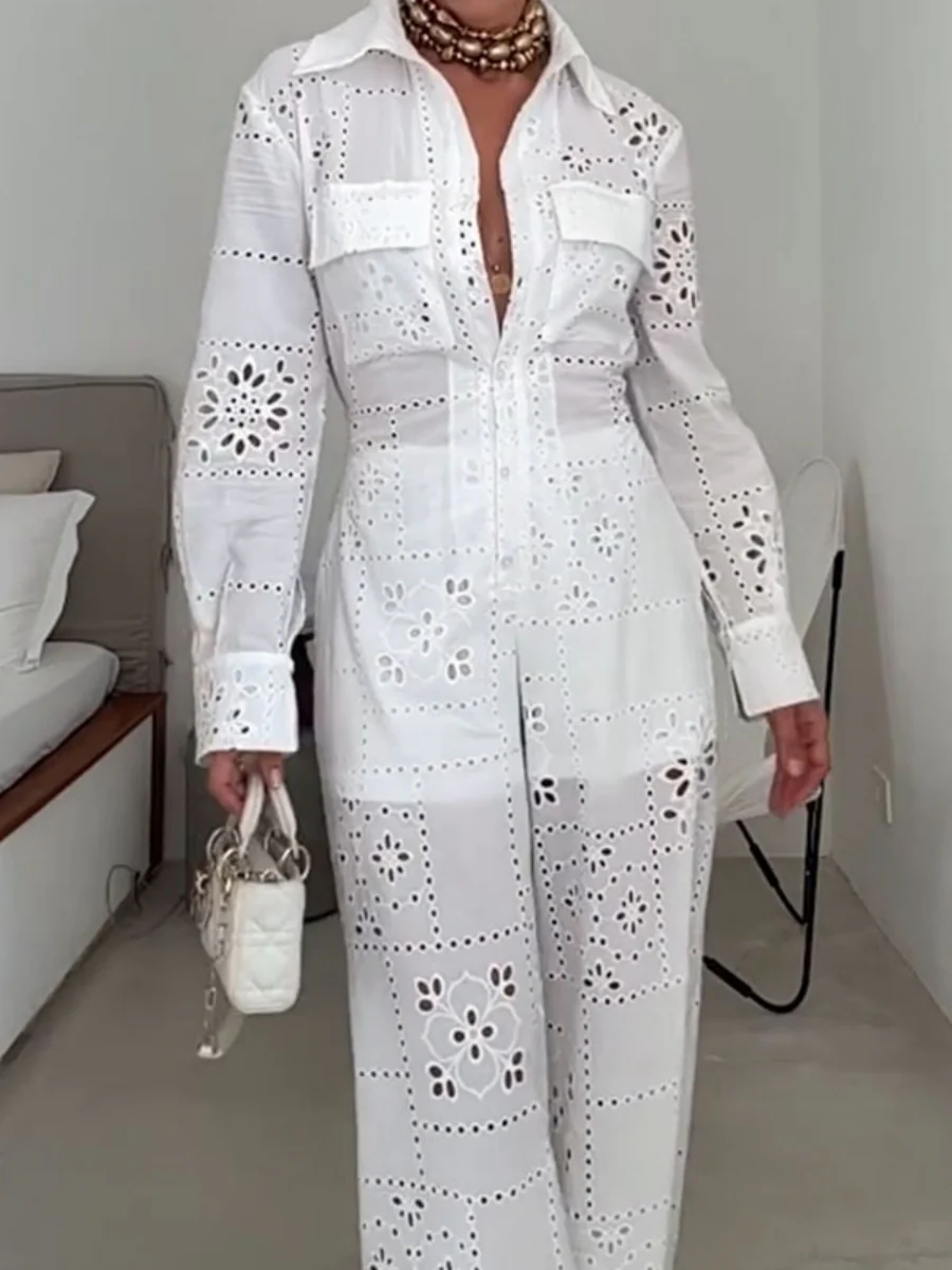 Hollow Applique Straight-leg Vacation Jumpsuit - Image 2