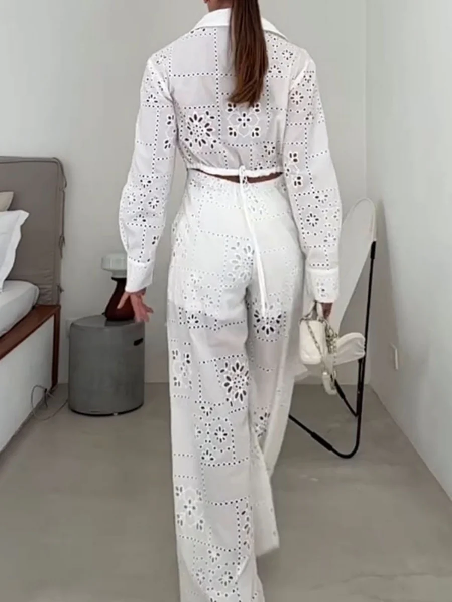 Hollow Applique Straight-leg Vacation Jumpsuit - Image 5