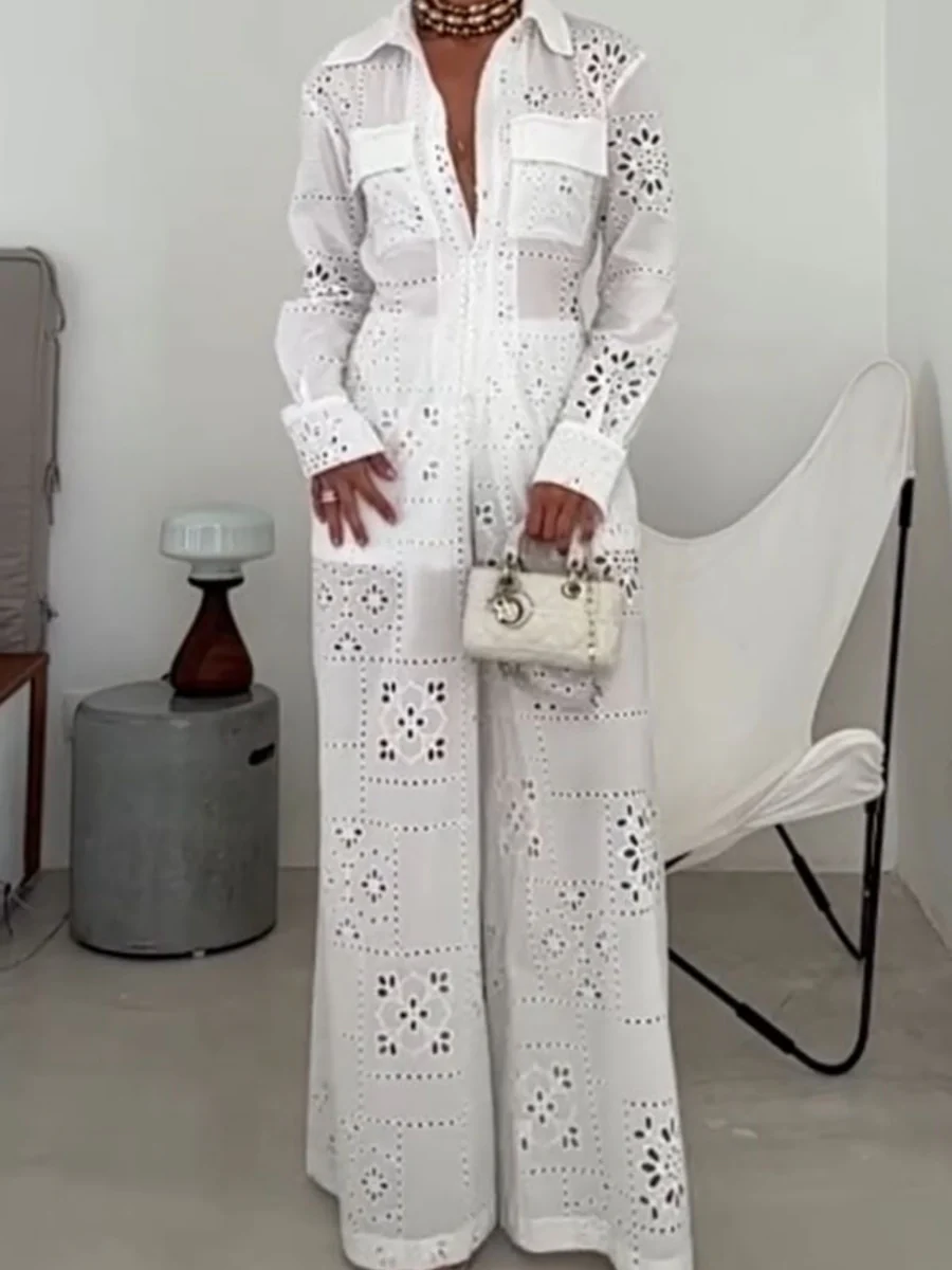 Hollow Applique Straight-leg Vacation Jumpsuit - Image 6