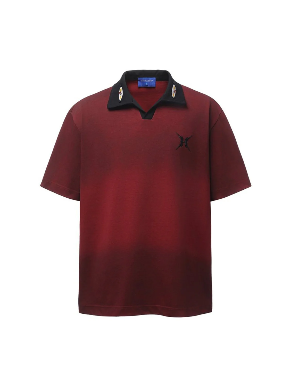 Notch-Collar Embroidery Gradient Polo Shirts - Image 2