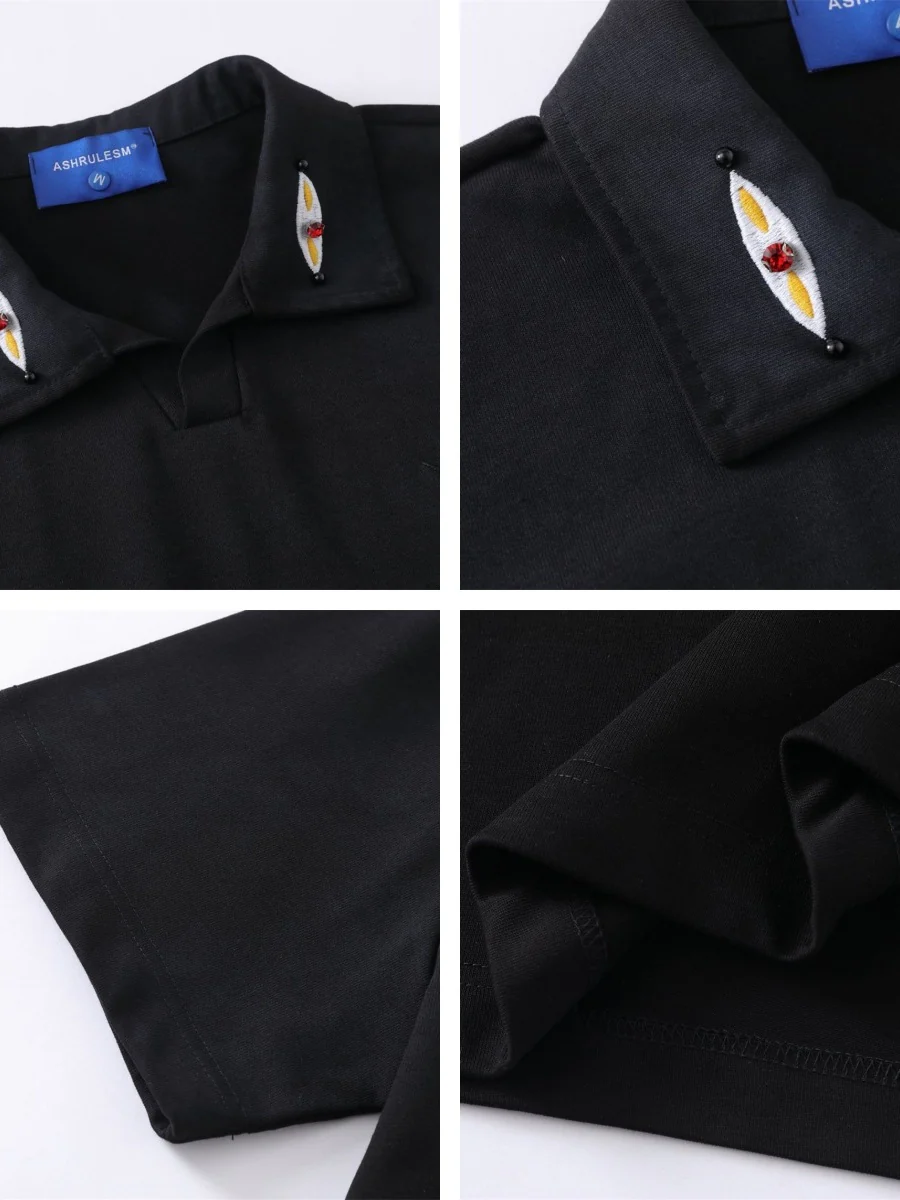 Notch-Collar Embroidery Gradient Polo Shirts - Image 4