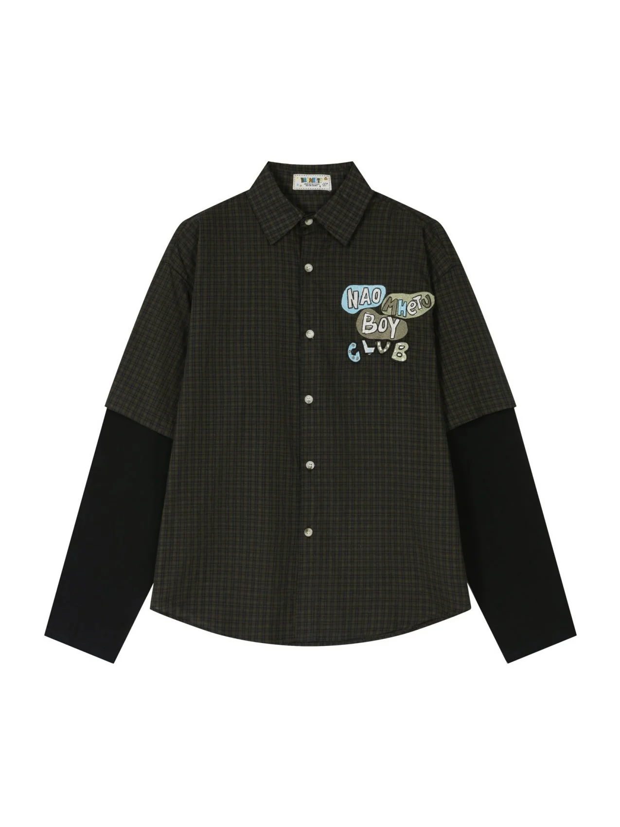 Liber Autumn Neutral wear Fake two pieces Plaid Shirts - Image 2