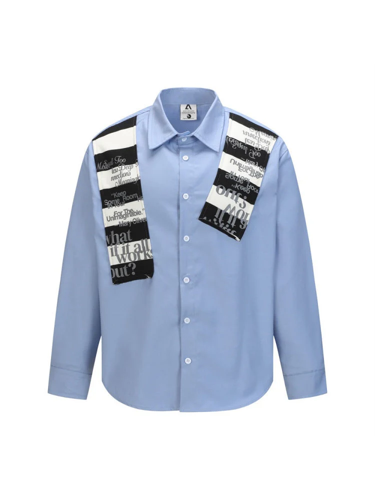 Patchwork Striped Shirt with Shawl Accent - Image 12