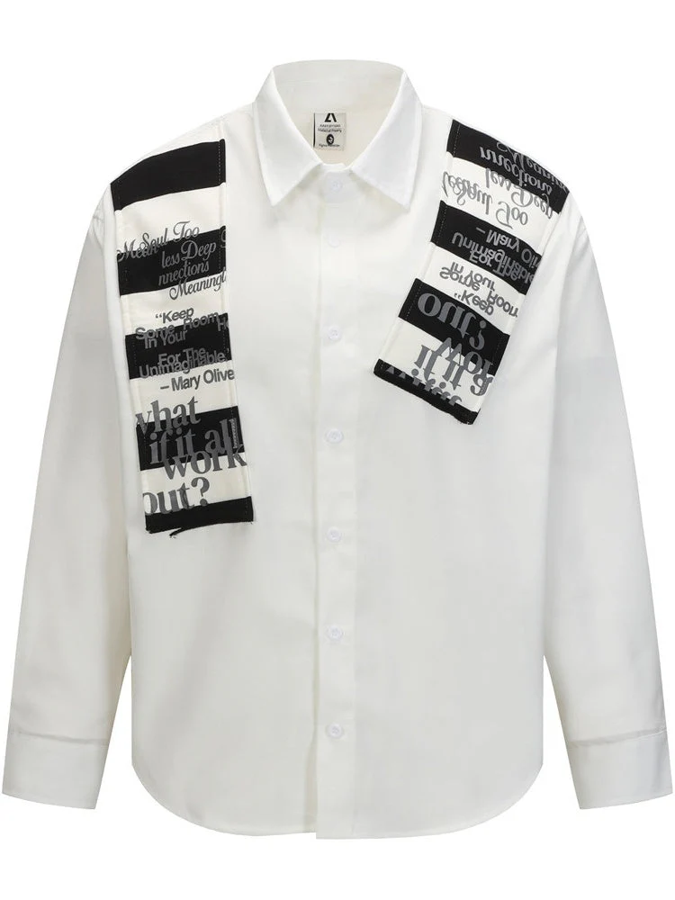 Patchwork Striped Shirt with Shawl Accent - Image 3