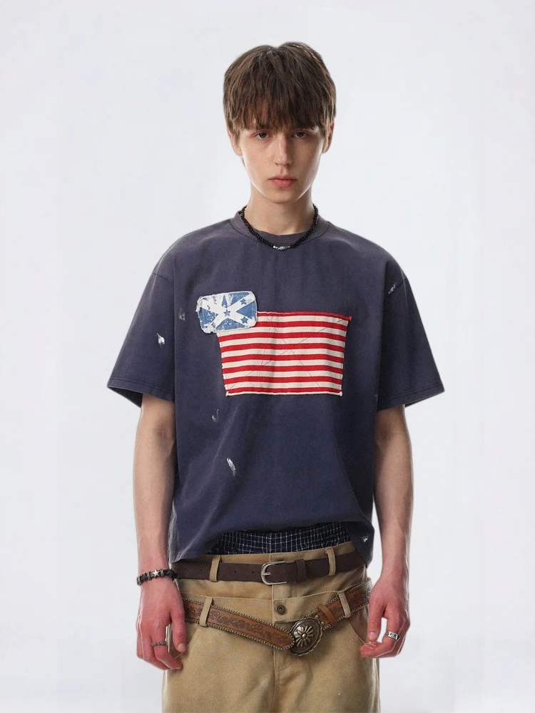 Stripes Punk Splashing Ink Leisure Loose-fit T-shirts