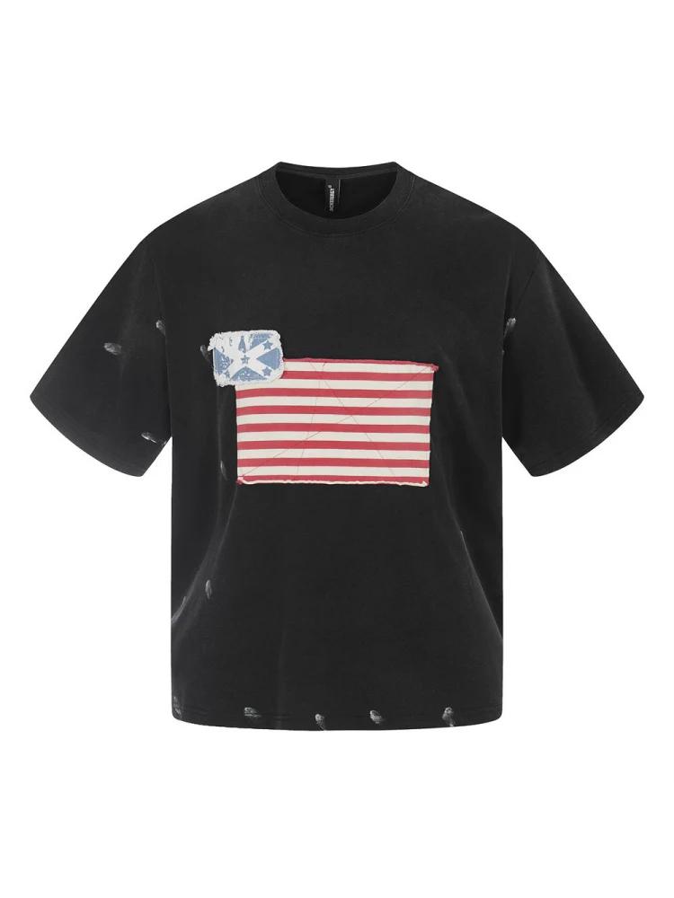 Stripes Punk Splashing Ink Leisure Loose-fit T-shirts - Image 3