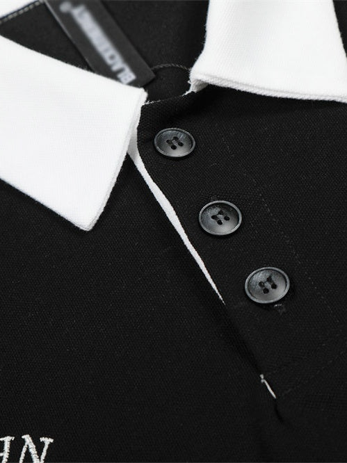 Stripes Patchwork Color-blocked Ins Embroidery Loose-fit Polo - Image 4