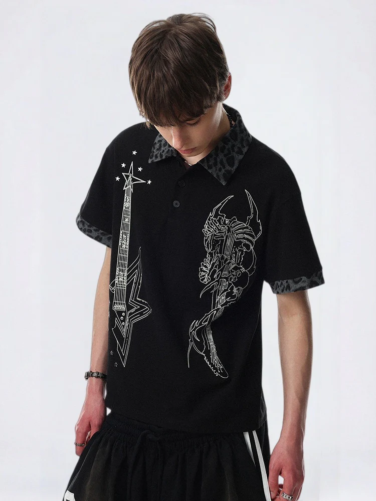 Abstract Printed Ins Leopard Print Patchwork POLO