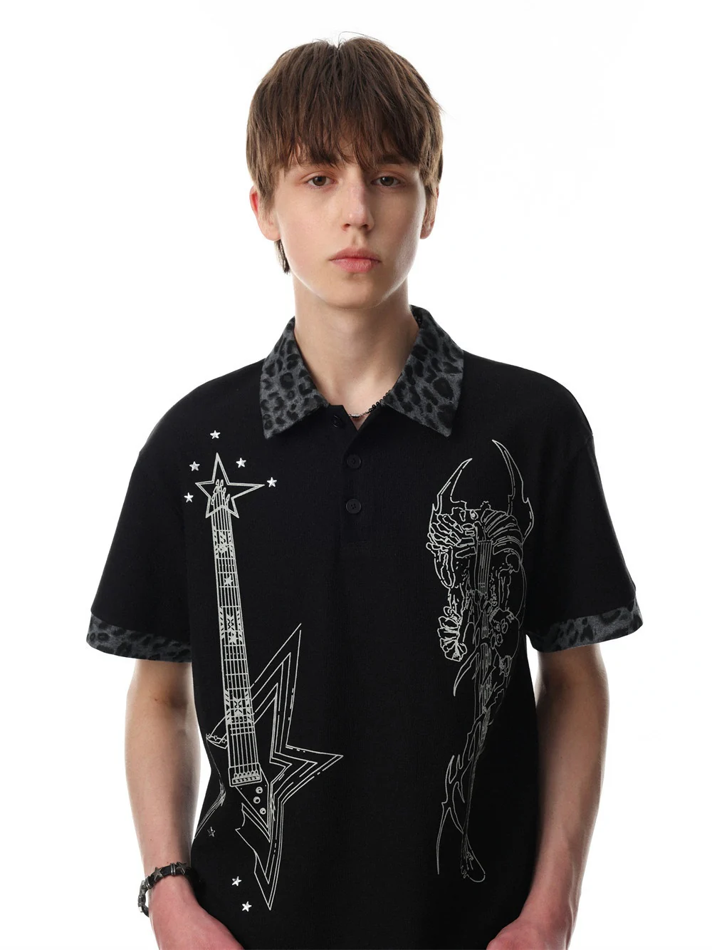 Abstract Printed Ins Leopard Print Patchwork POLO - Image 2