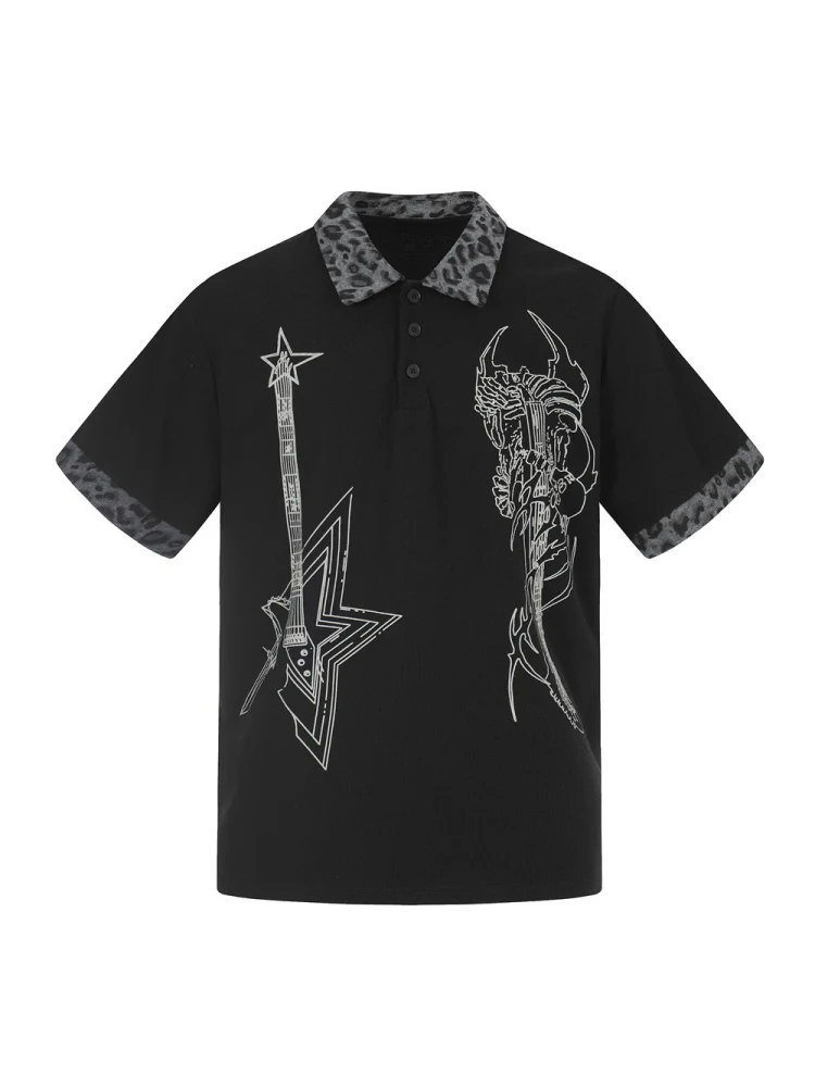 Abstract Printed Ins Leopard Print Patchwork POLO - Image 3