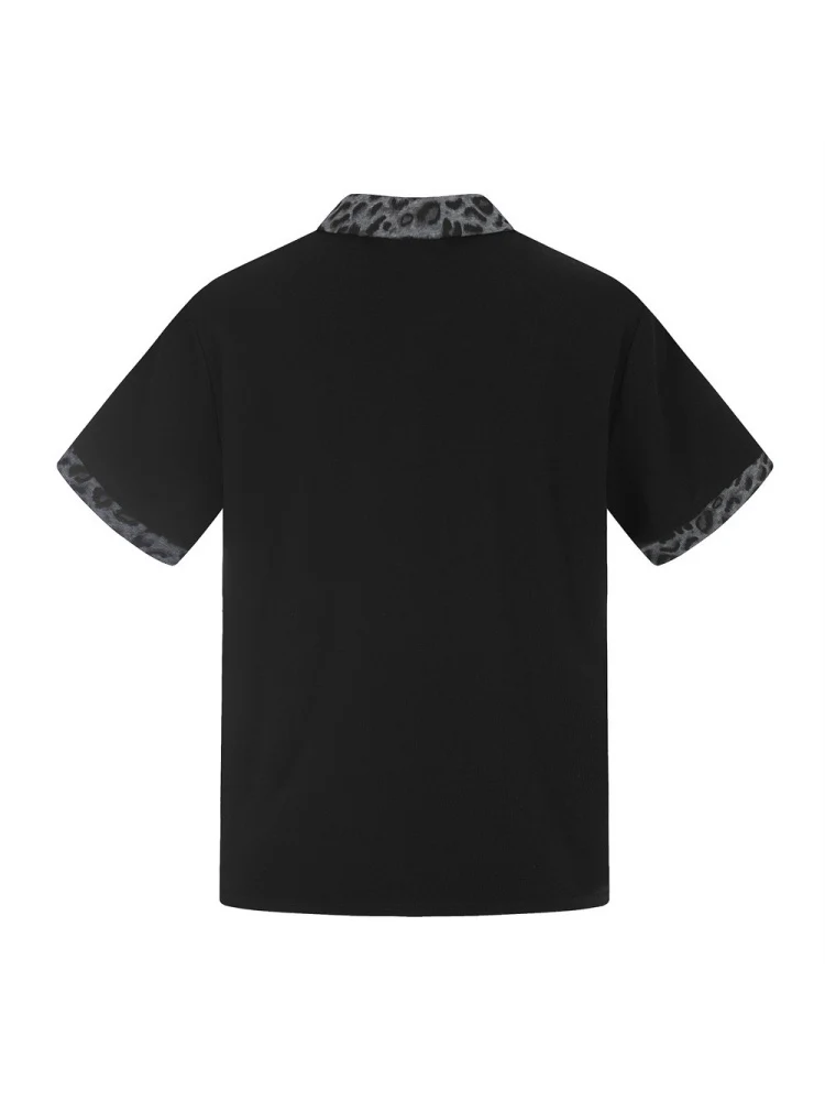 Abstract Printed Ins Leopard Print Patchwork POLO - Image 4