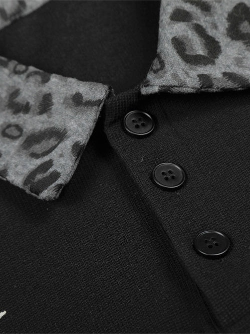 Abstract Printed Ins Leopard Print Patchwork POLO - Image 7