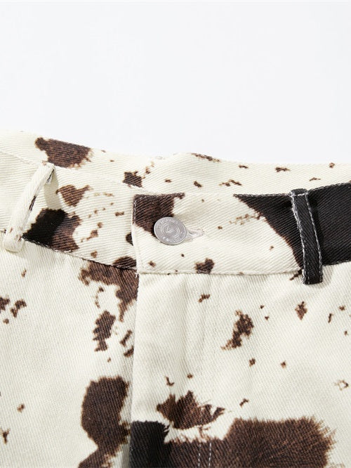 Color-blocked Cow Print Tie-dye Camouflage Denim 7 Points Shorts - Image 5