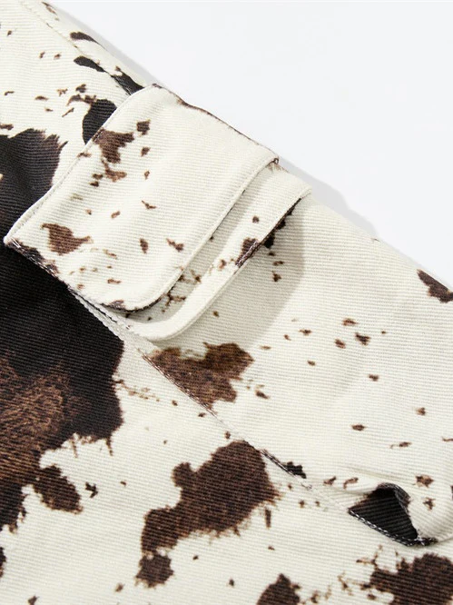 Color-blocked Cow Print Tie-dye Camouflage Denim 7 Points Shorts - Image 7