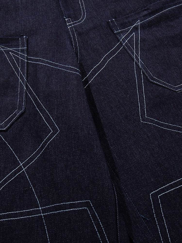 Five-pointed Star Loose-fit Straight-fit Multiple Pockets Five Points Denim Shorts - Image 4