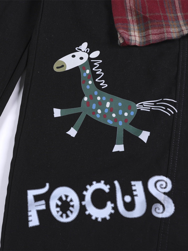 Plaid Color-blocked Cartoon Straight-fit Jeans - Image 5