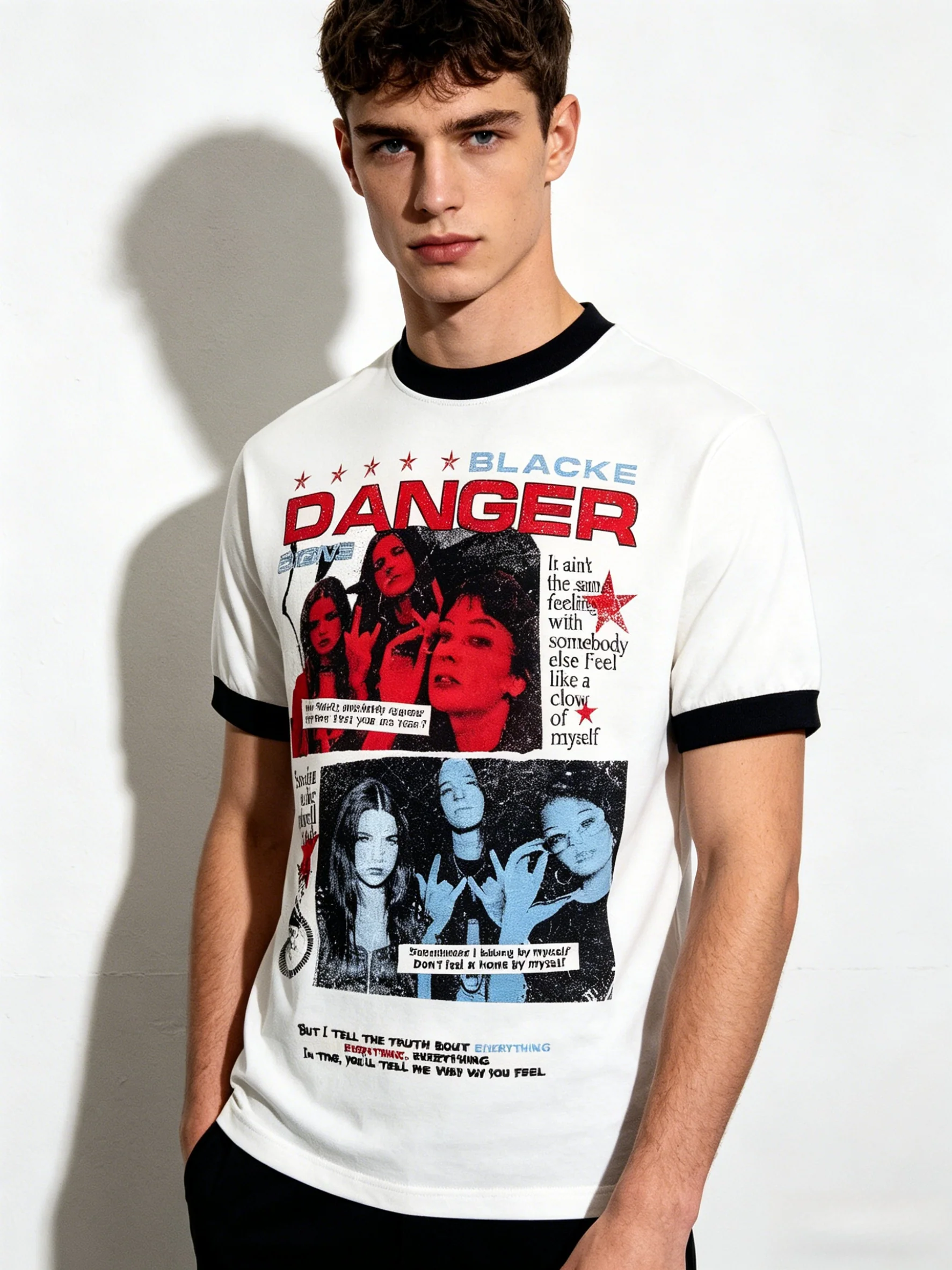 Crowd Printed Hip Hop Color-blocked Slim-fit T-shirts