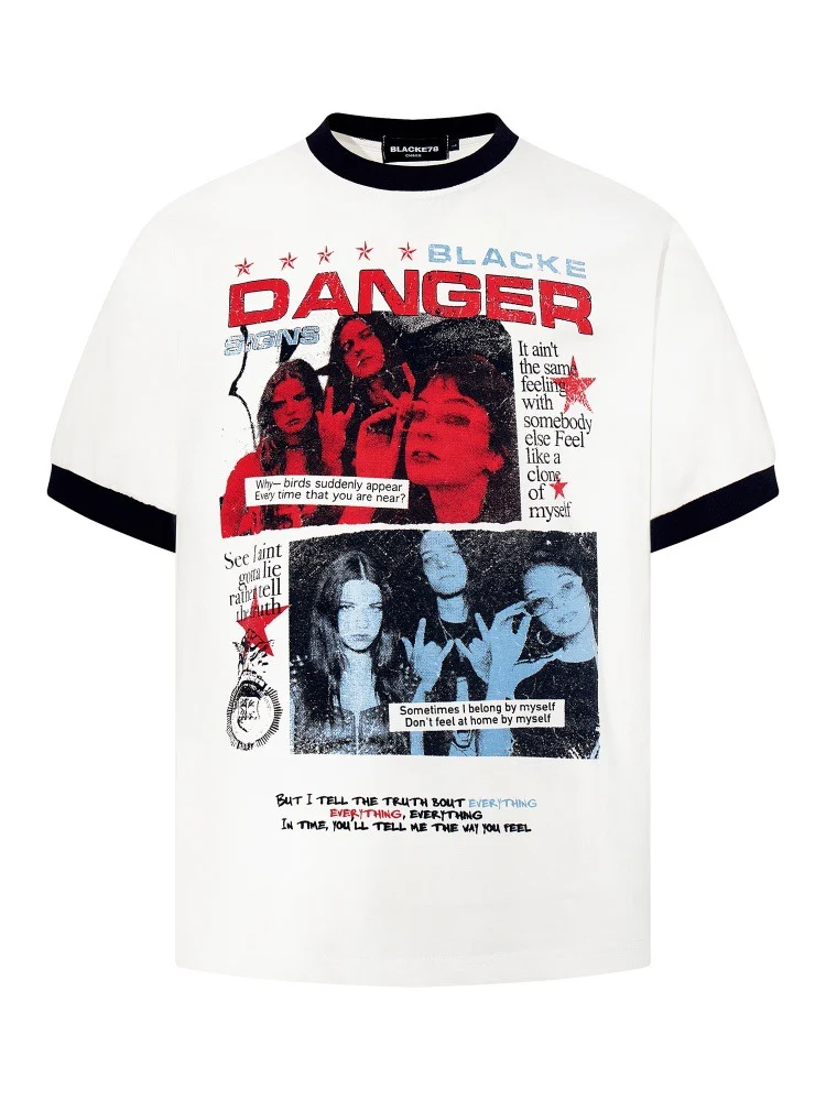 Crowd Printed Hip Hop Color-blocked Slim-fit T-shirts - Image 2