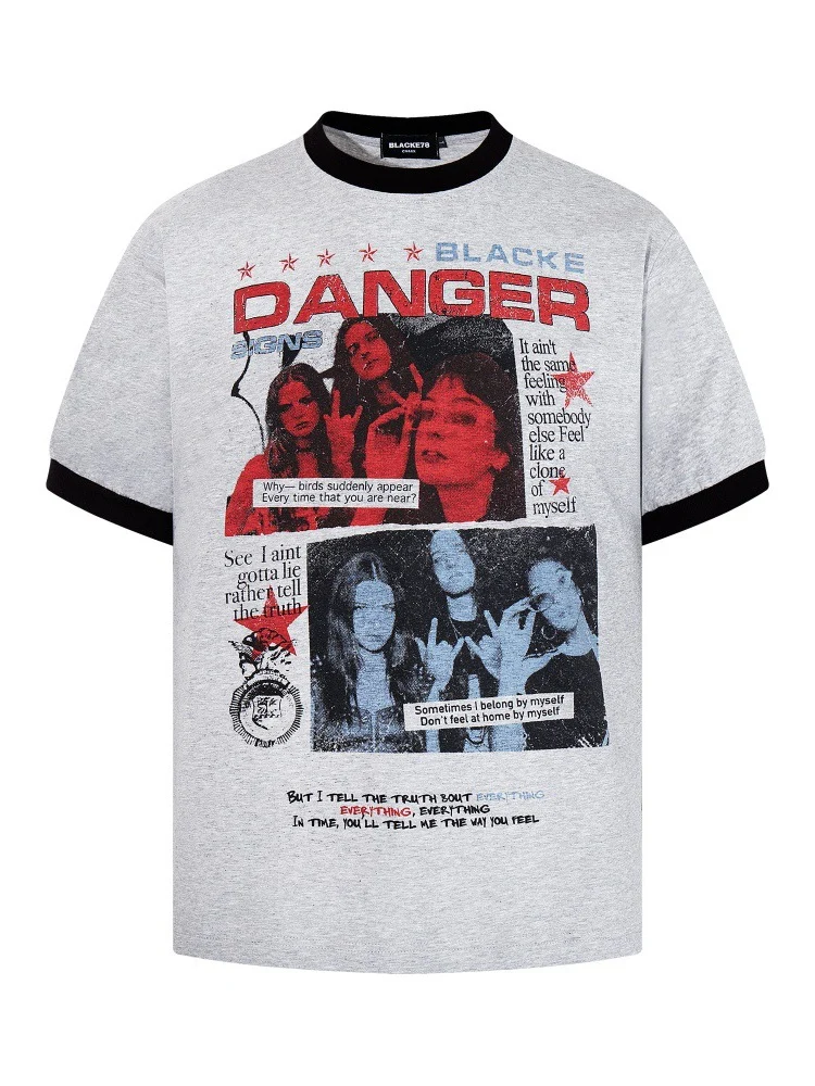 Crowd Printed Hip Hop Color-blocked Slim-fit T-shirts - Image 5