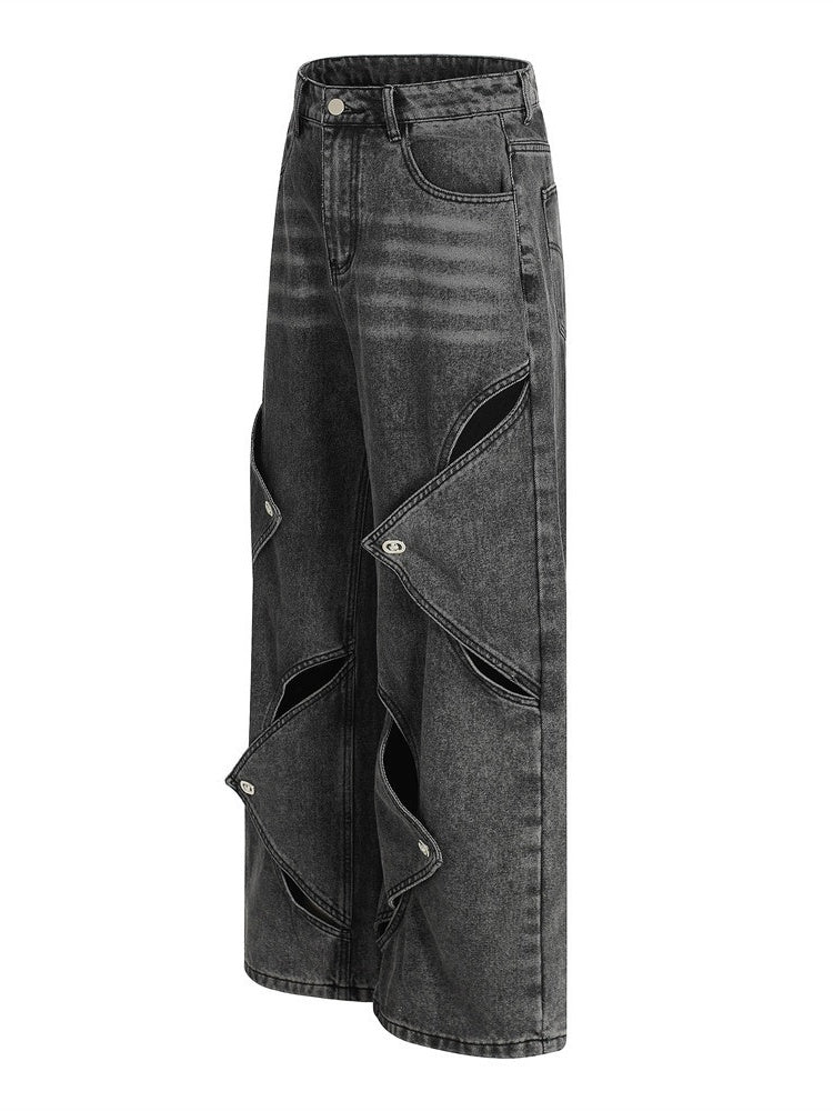 Punk Distressed Washed Patchwork Denim Pants - Image 3