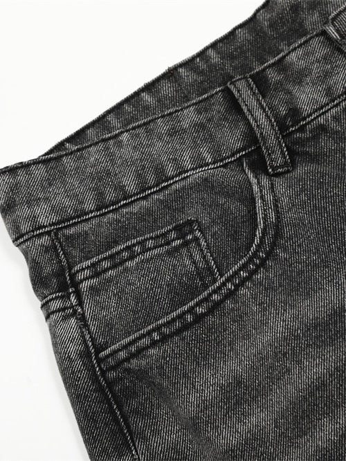 Punk Distressed Washed Patchwork Denim Pants - Image 4