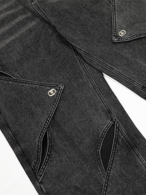 Punk Distressed Washed Patchwork Denim Pants - Image 5