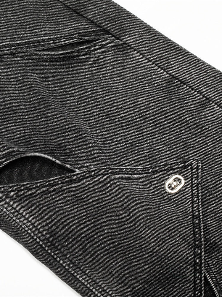 Punk Distressed Washed Patchwork Denim Pants - Image 6