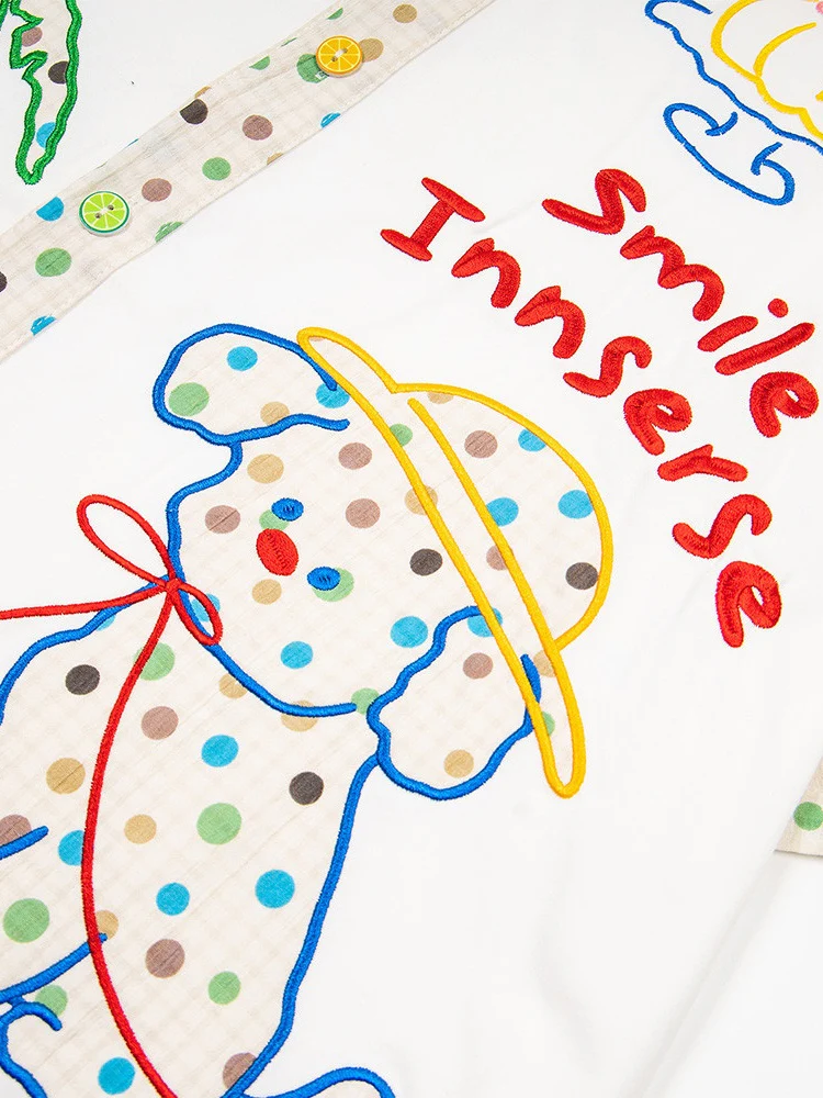 Cartoon Puppy Embroidery Hip Hop Dot Color-blocked Shirts - Image 4