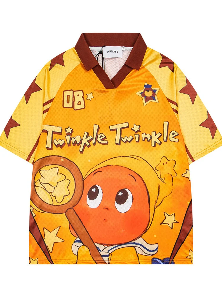 Cartoon Printed Loose-fit Breathable Mesh Polo Shirts - Image 2