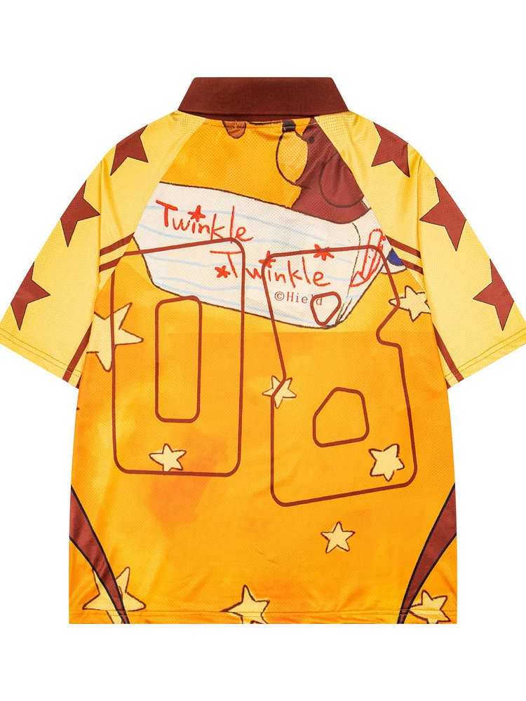 Cartoon Printed Loose-fit Breathable Mesh Polo Shirts - Image 3