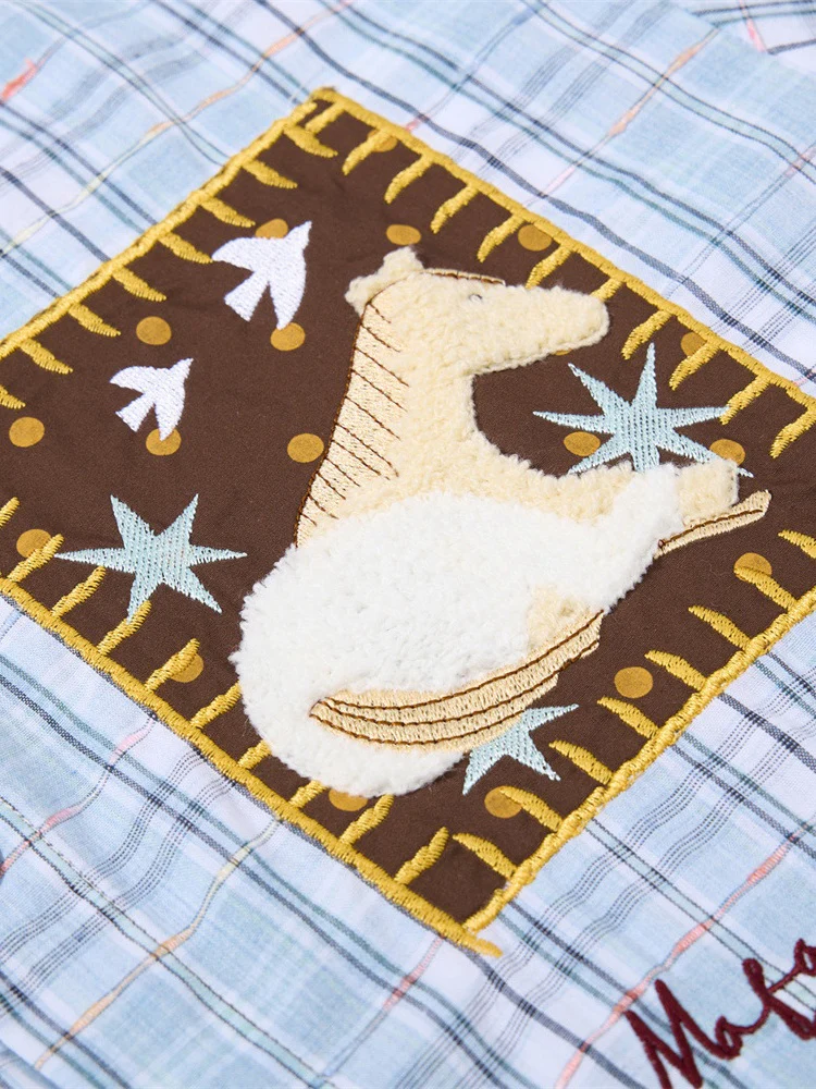 Cartoon Embroidery Plaid Loose-fit Shirts - Image 5