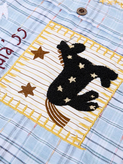 Cartoon Embroidery Plaid Loose-fit Shirts - Image 6