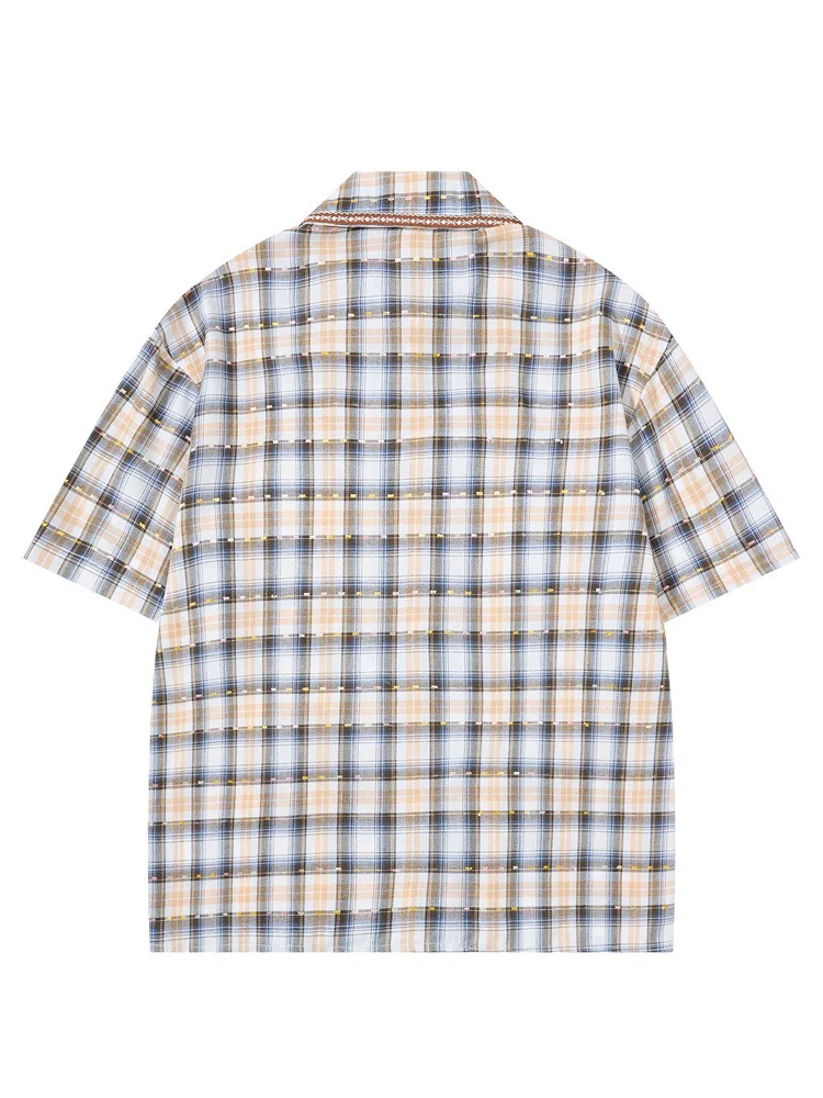Cartoon Embroidery Plaid Loose-fit Shirts - Image 9